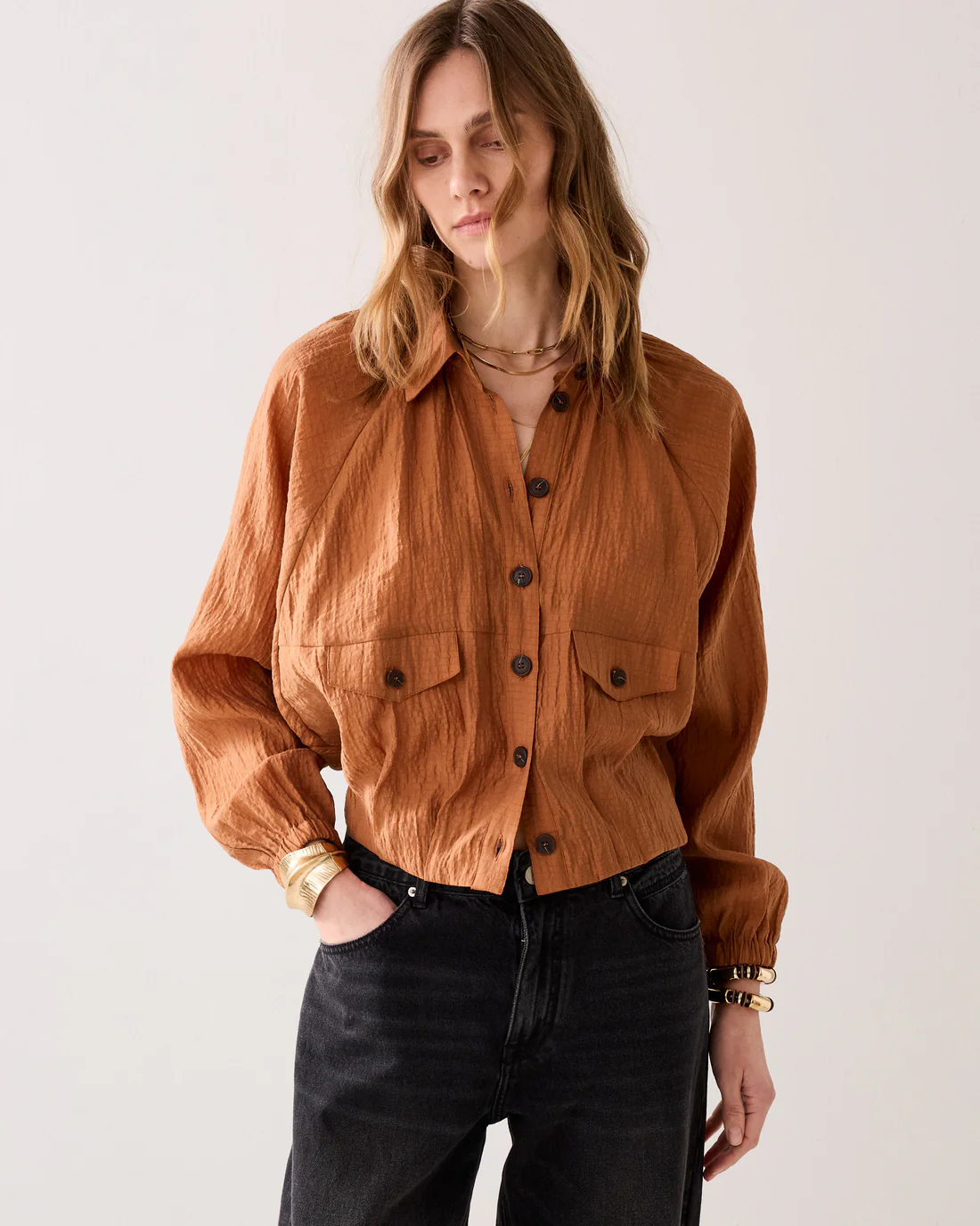 Blouse jacket – kleur cinnamon – Summum