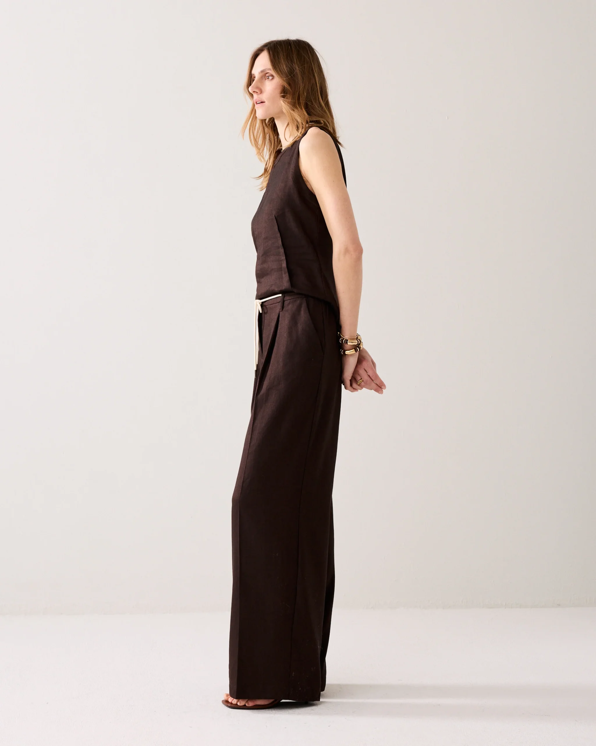 Broek linnen blend - kleur coffee - Summum - Afbeelding 3